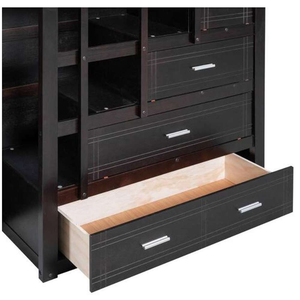 Espresso Full Over Full Bunk Bed with Twin Size Trundle and Staircase