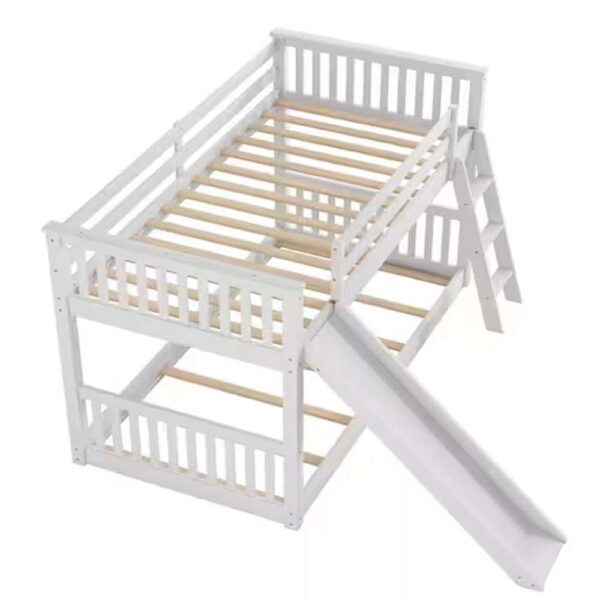 Twin over Twin Bunk Bed with Convertible Slide and Ladder, White